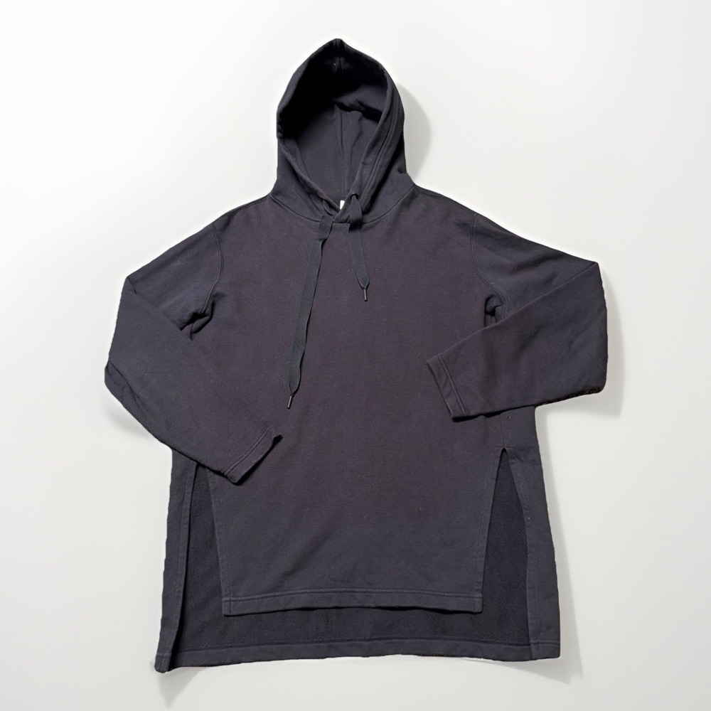 Athleta Hoodie Sweatshirt Small Yogi Black Long High Low Pullover Side Slits